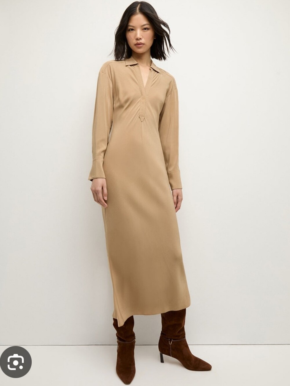 VERONICA BEARD | 0 (S) Liberty Washed Cupro Maxi Dress | tan brown